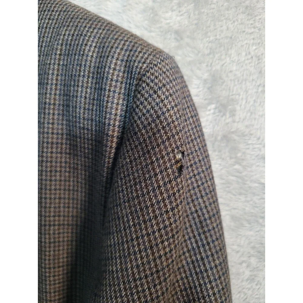 Lauren Ralph Sport Coat Mens 46L Gray Check Wool Twill 2 Button Blazer Long